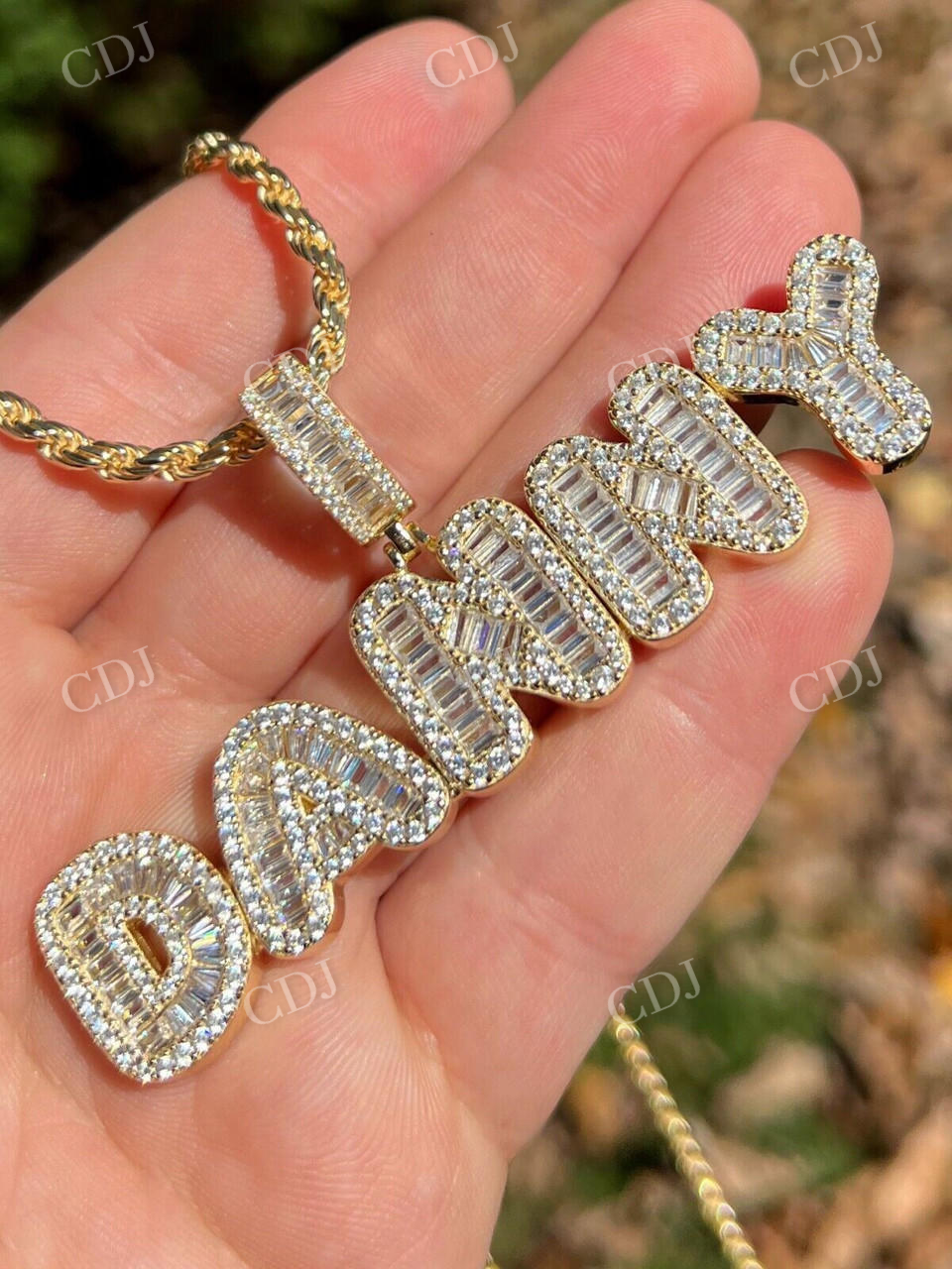 Custom Baguette Diamond Bubble Letter Pendant  customdiamjewel   