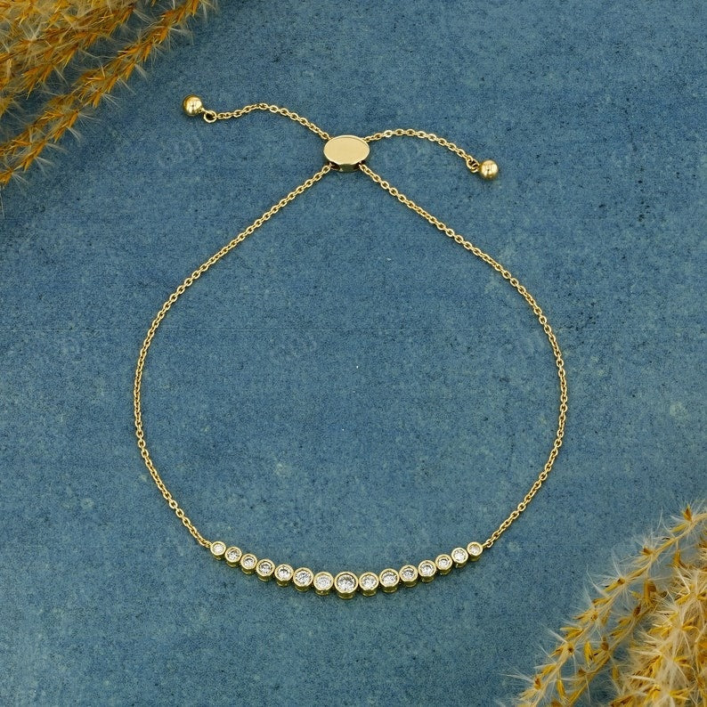 0.48CTW Bezel Set Lab Grown Diamond Bracelet  customdiamjewel 10KT Solid Gold Yellow Gold  VVS-EF