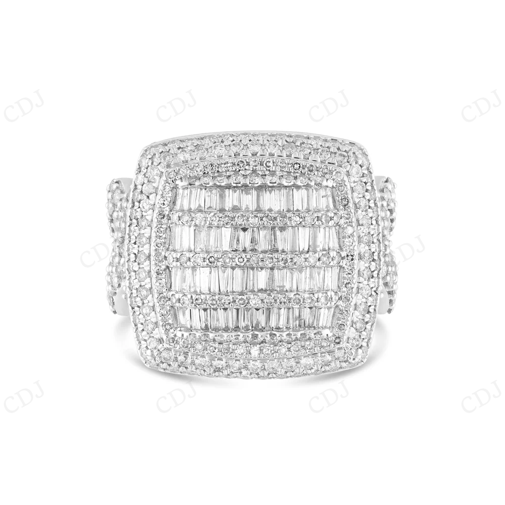 14k White Gold Square Top & Cuban Band Diamond Hip Hop Ring hip hop jewelry CustomDiamJewel