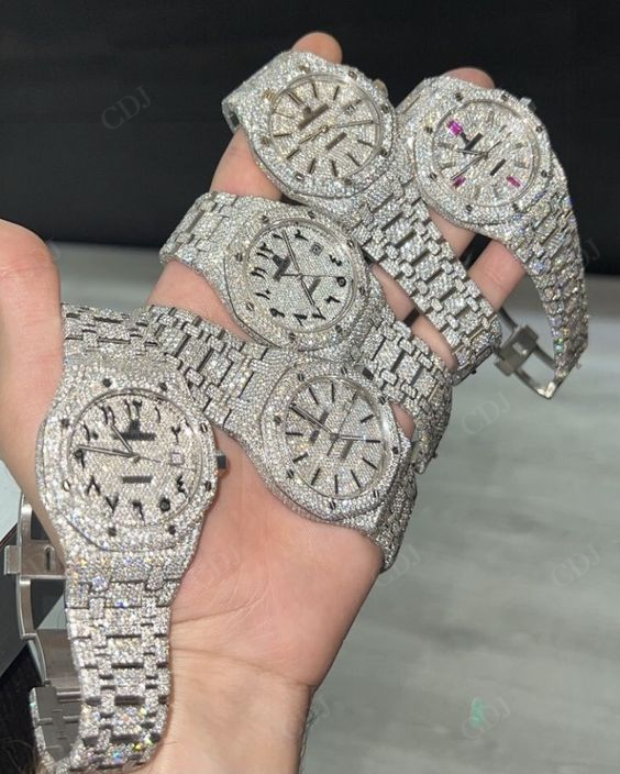 36MM Fully Iced Out Red Roman Numerical Hip Hop Moissanite Combo Watch customdiamjewel