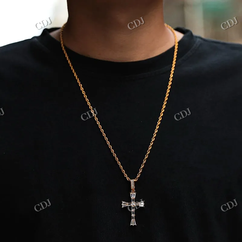 Premium Baguette Cut Cross Design Diamond Hip Hop Pendant hip hop jewelry CustomDiamJewel