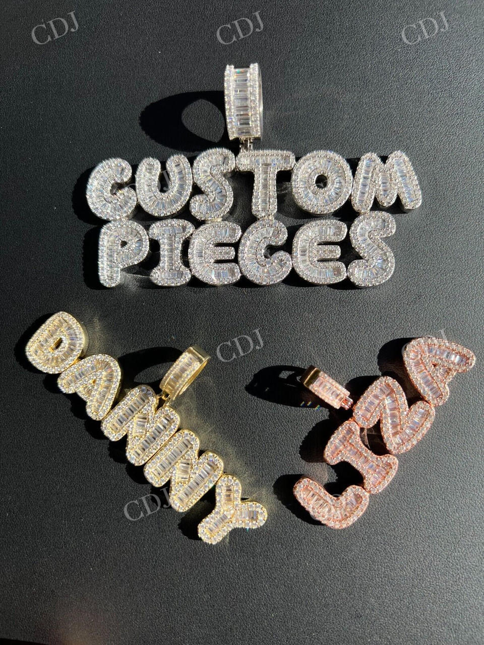 Custom Baguette Diamond Bubble Letter Pendant  customdiamjewel   
