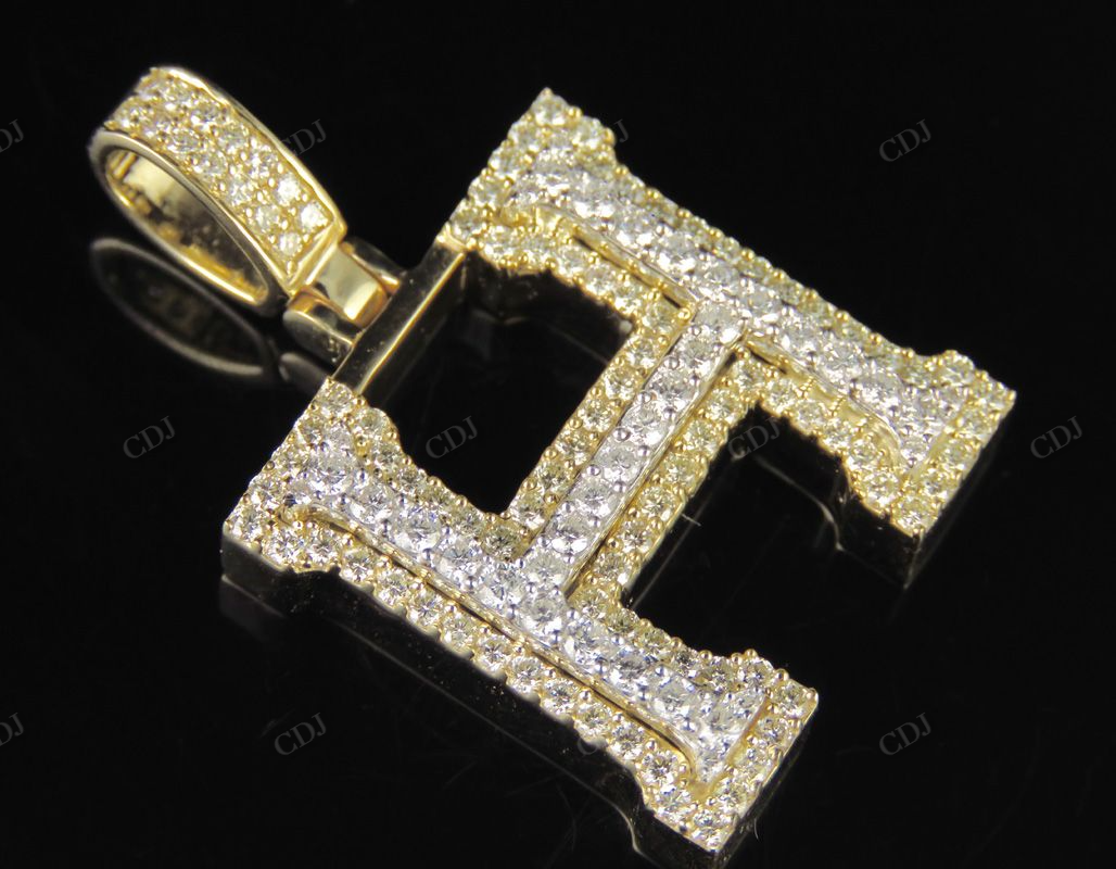1.5" 1.6 CTW 14K Two Tone Gold Initial Diamond 'H' Letter Pendant CustomDiamJewel