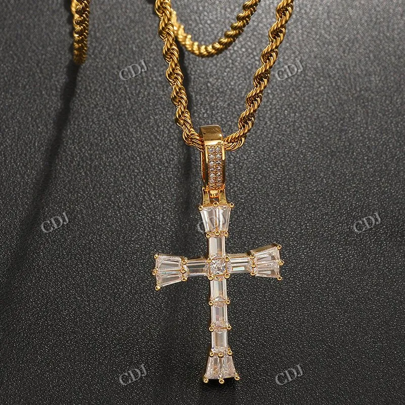 Premium Baguette Cut Cross Design Diamond Hip Hop Pendant hip hop jewelry CustomDiamJewel