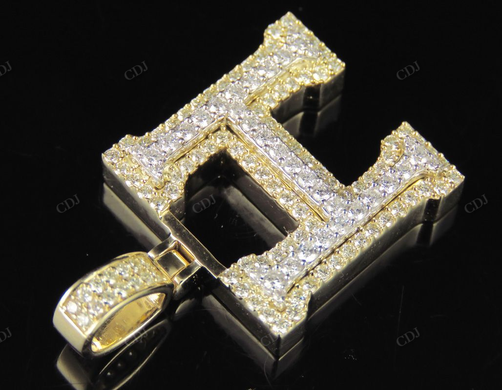 1.5" 1.6 CTW 14K Two Tone Gold Initial Diamond 'H' Letter Pendant CustomDiamJewel