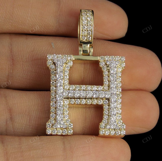 1.5" 1.6 CTW 14K Two Tone Gold Initial Diamond 'H' Letter Pendant CustomDiamJewel