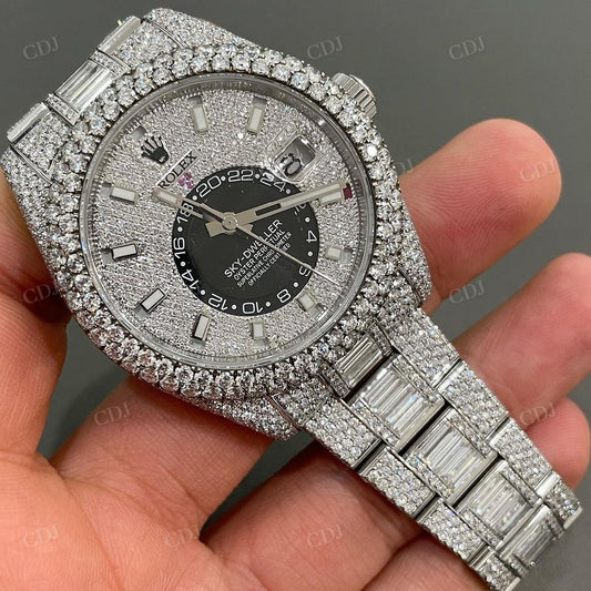 Fully Iced Out Custom Moissanite Rolex Sky Dweller Watch customdiamjewel
