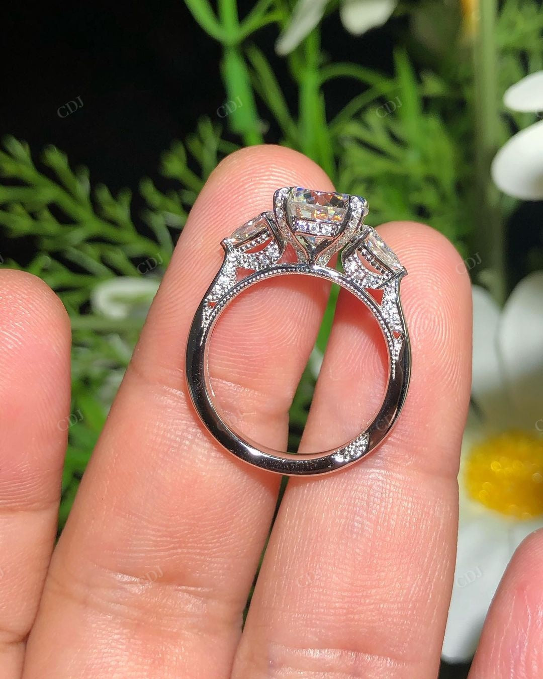 Lab Grown Diamond Three Stone Gold Bridal Ring customdiamjewel