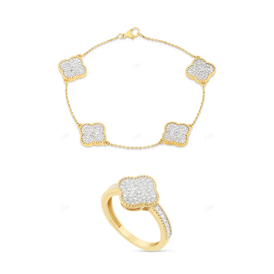 VVS Moisanite 18K Yellow Gold Clover Bracelet For Unisex CustomDiamJewel