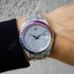 Rainbow Baguette Bezel Customized Iced Out Rolex Watch customdiamjewel