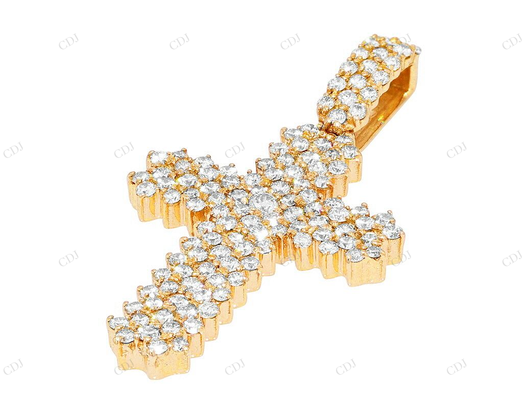 Modern Cross Lab Grown Diamond 14K Yellow Gold Pendant Hip Hop Pendent CustomDiamJewel