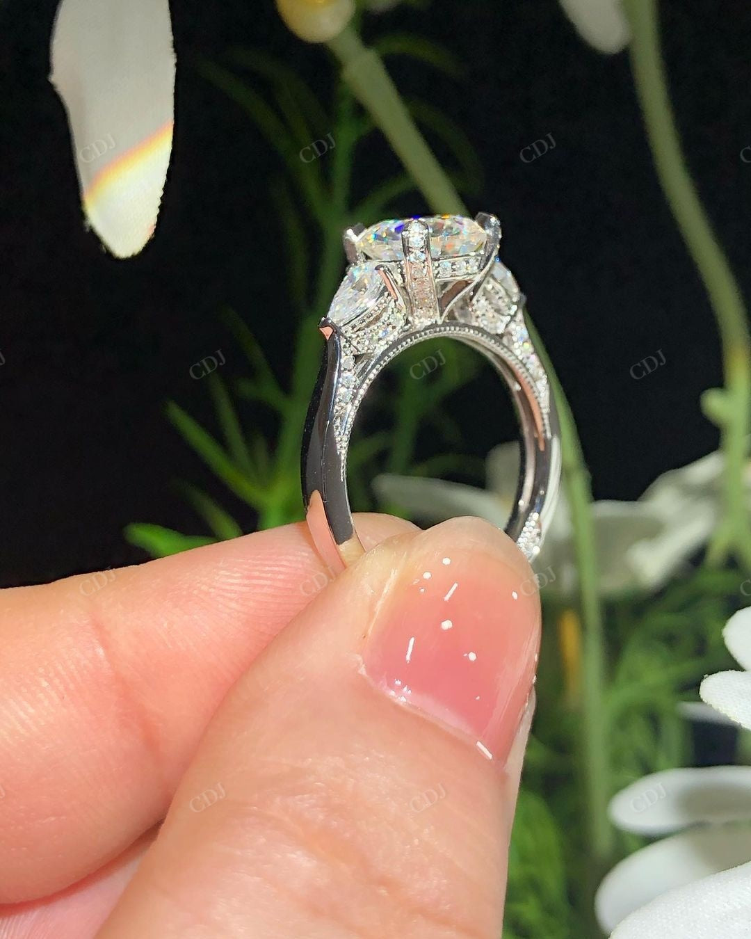 Lab Grown Diamond Three Stone Gold Bridal Ring customdiamjewel