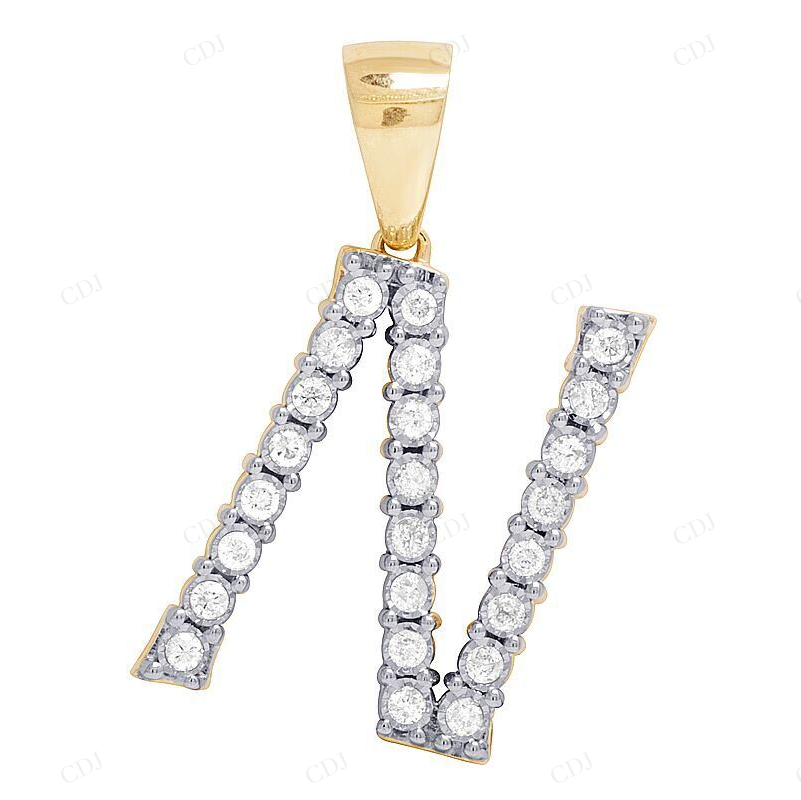 1.1" Natural Diamond 10K Gold N Letter Charm Pendant CustomDiamJewel