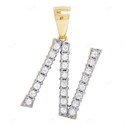 1.1" Natural Diamond 10K Gold N Letter Charm Pendant CustomDiamJewel