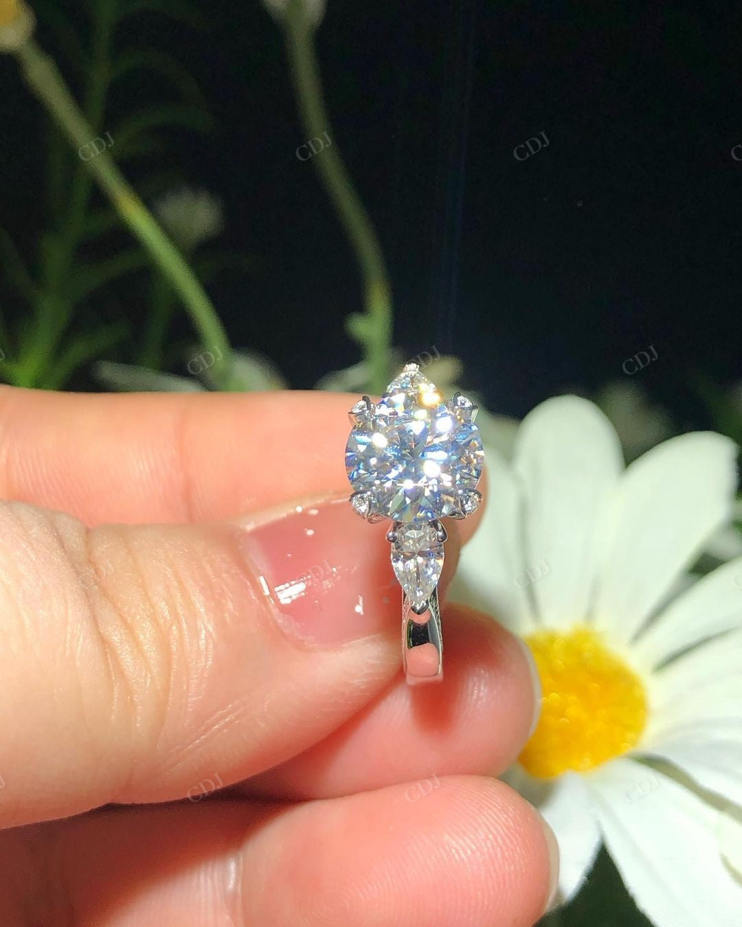 Lab Grown Diamond Three Stone Gold Bridal Ring customdiamjewel