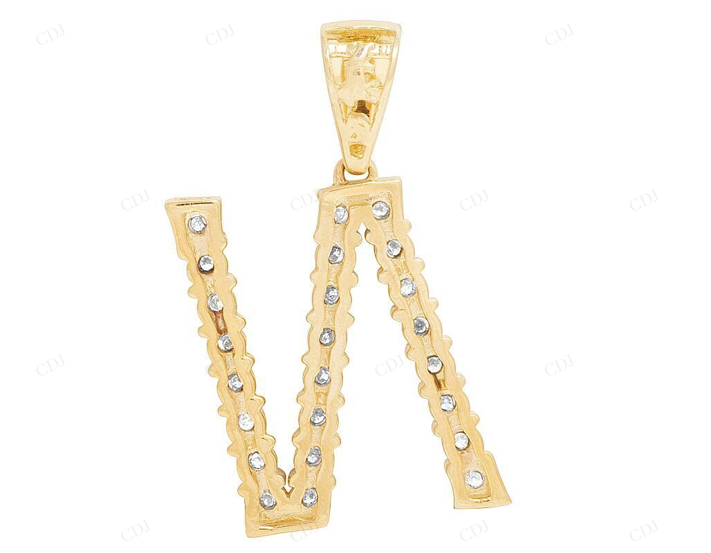 1.1" Natural Diamond 10K Gold N Letter Charm Pendant CustomDiamJewel