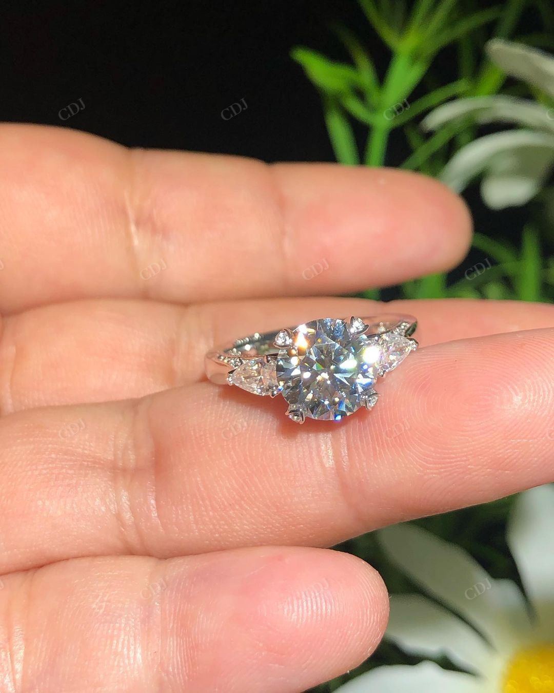 Lab Grown Diamond Three Stone Gold Bridal Ring customdiamjewel