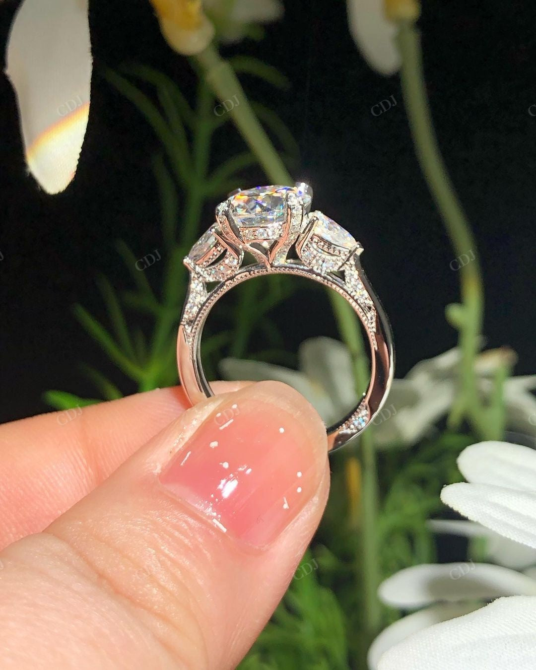 Lab Grown Diamond Three Stone Gold Bridal Ring customdiamjewel