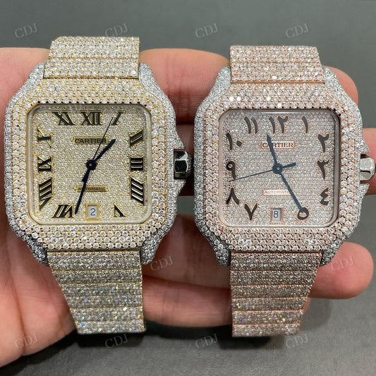 Two Tone Rose White Arabic Numerical Hip Hop Watch customdiamjewel
