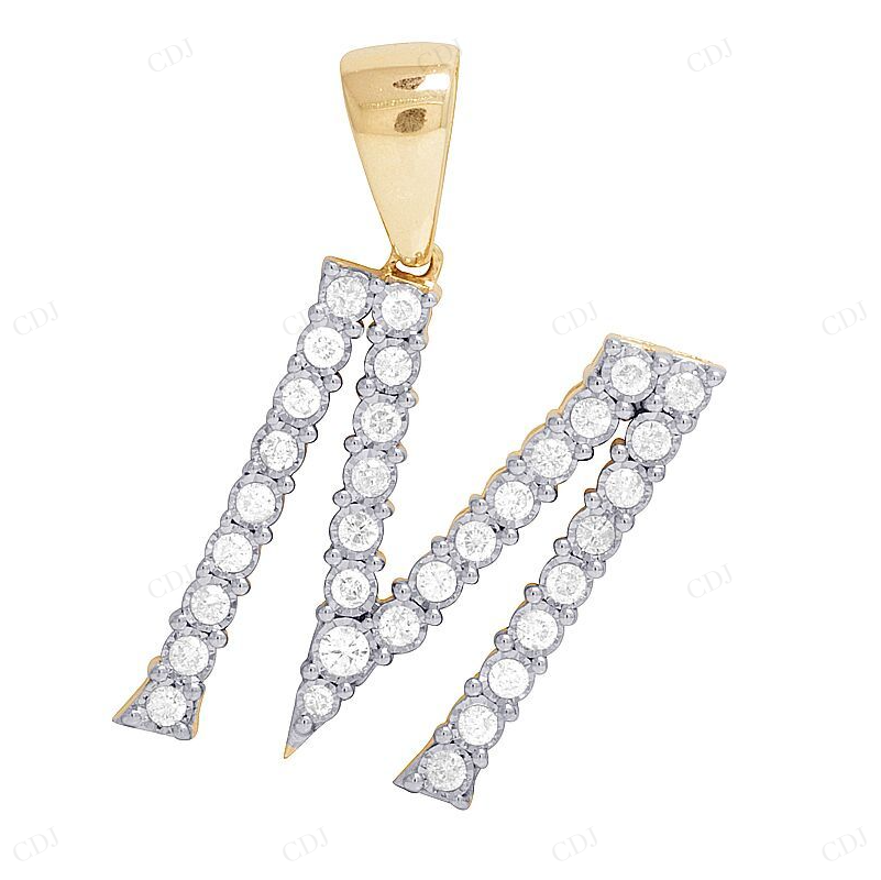 10K Gold Custom Natural Diamond M Letter Pendant CustomDiamJewel