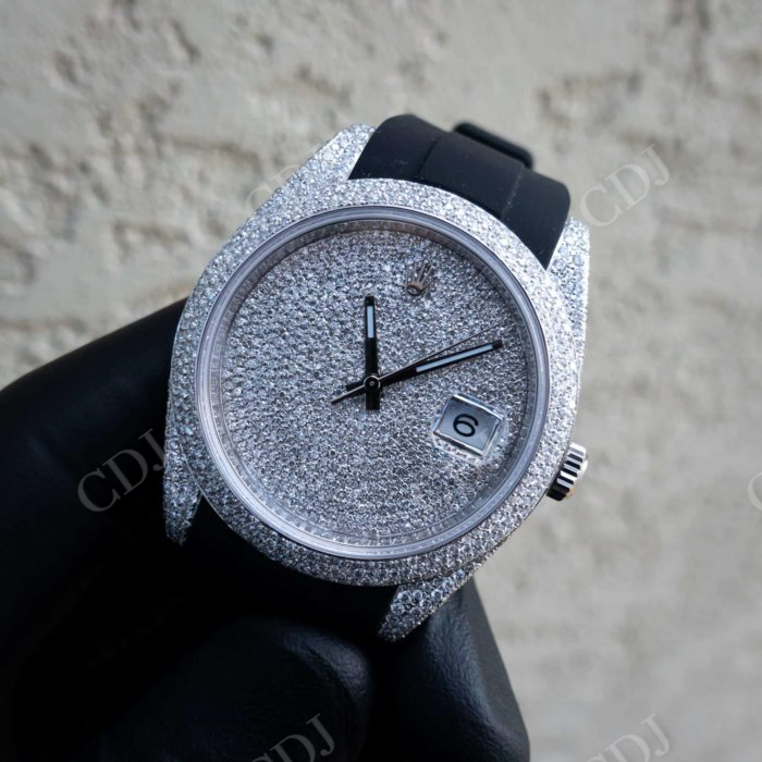 HipHop Customized Black Rubber Belt Rolex Watch customdiamjewel