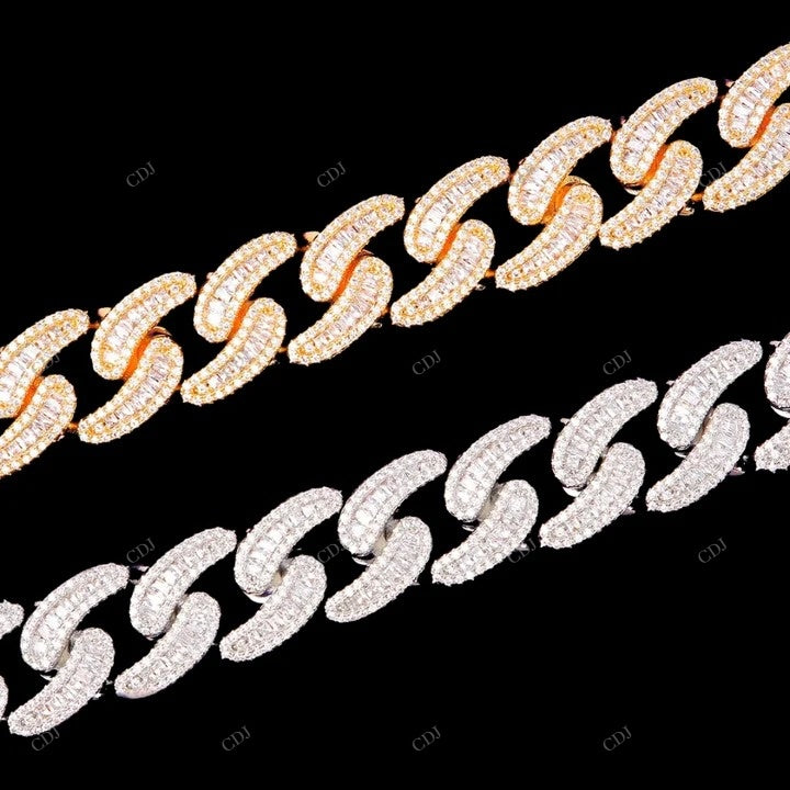 925 Silver Baguette Moissanite Cuban Chain CustomDiamJewel