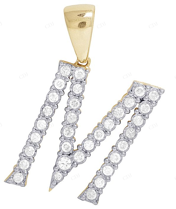 10K Gold Custom Natural Diamond M Letter Pendant CustomDiamJewel
