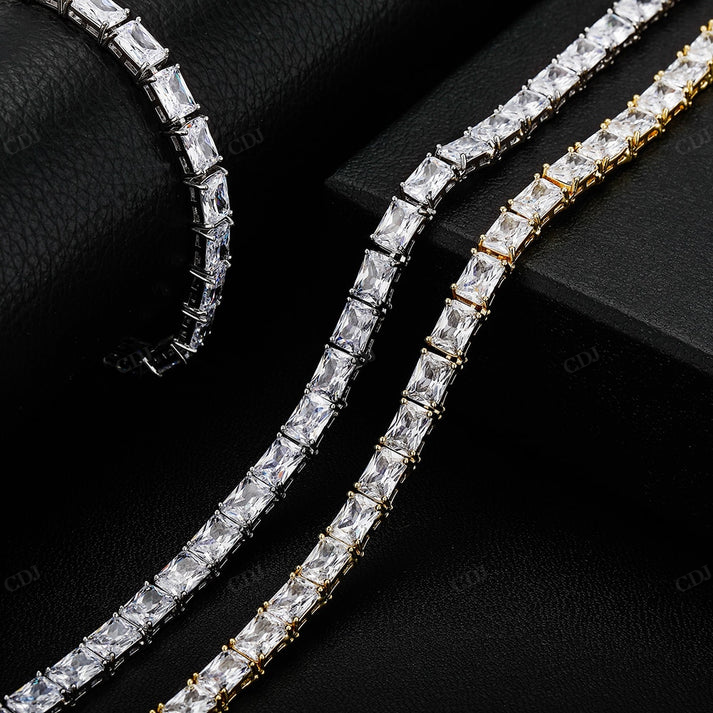 6MM Baguette Diamond Silver Tennis Chain hip hop jewelry CustomDiamJewel