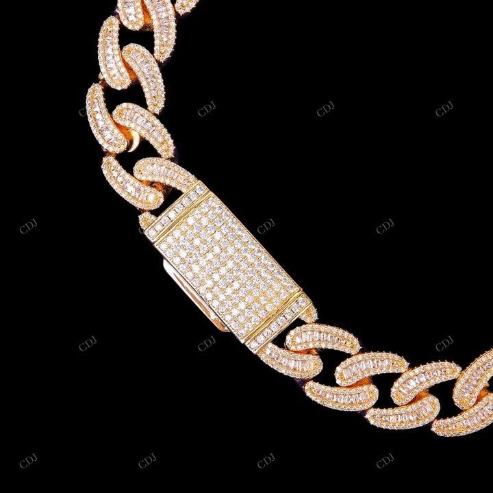 925 Silver Baguette Moissanite Cuban Chain CustomDiamJewel