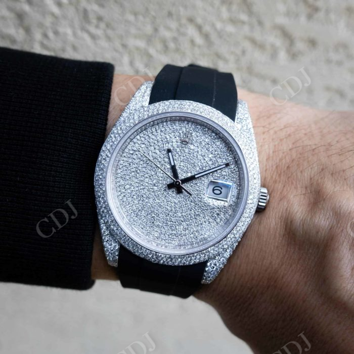 HipHop Customized Black Rubber Belt Rolex Watch customdiamjewel