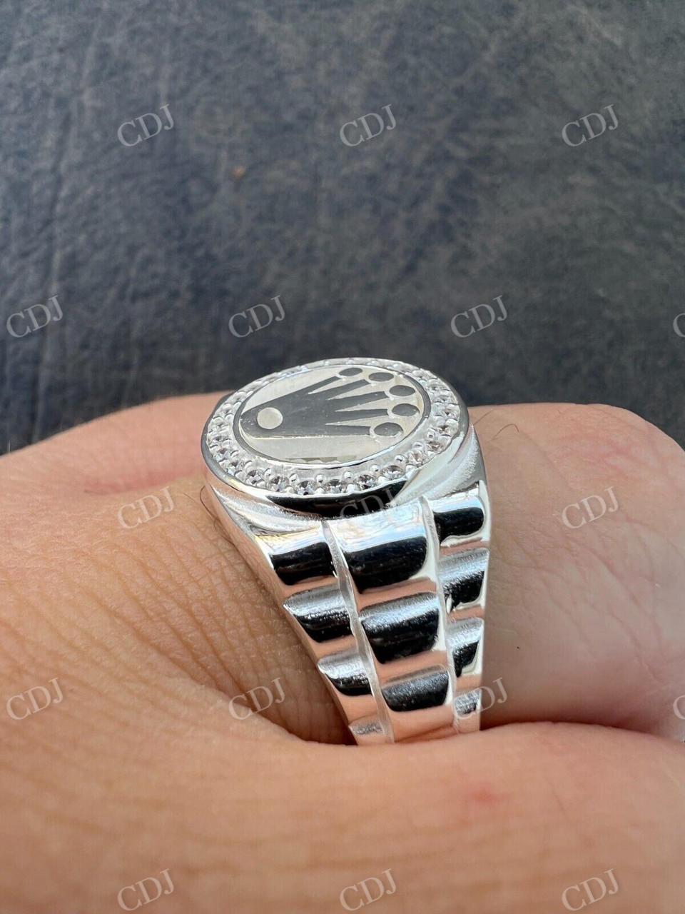 White Gold CVD diamond Rolex Crown Watch Ring  customdiamjewel   