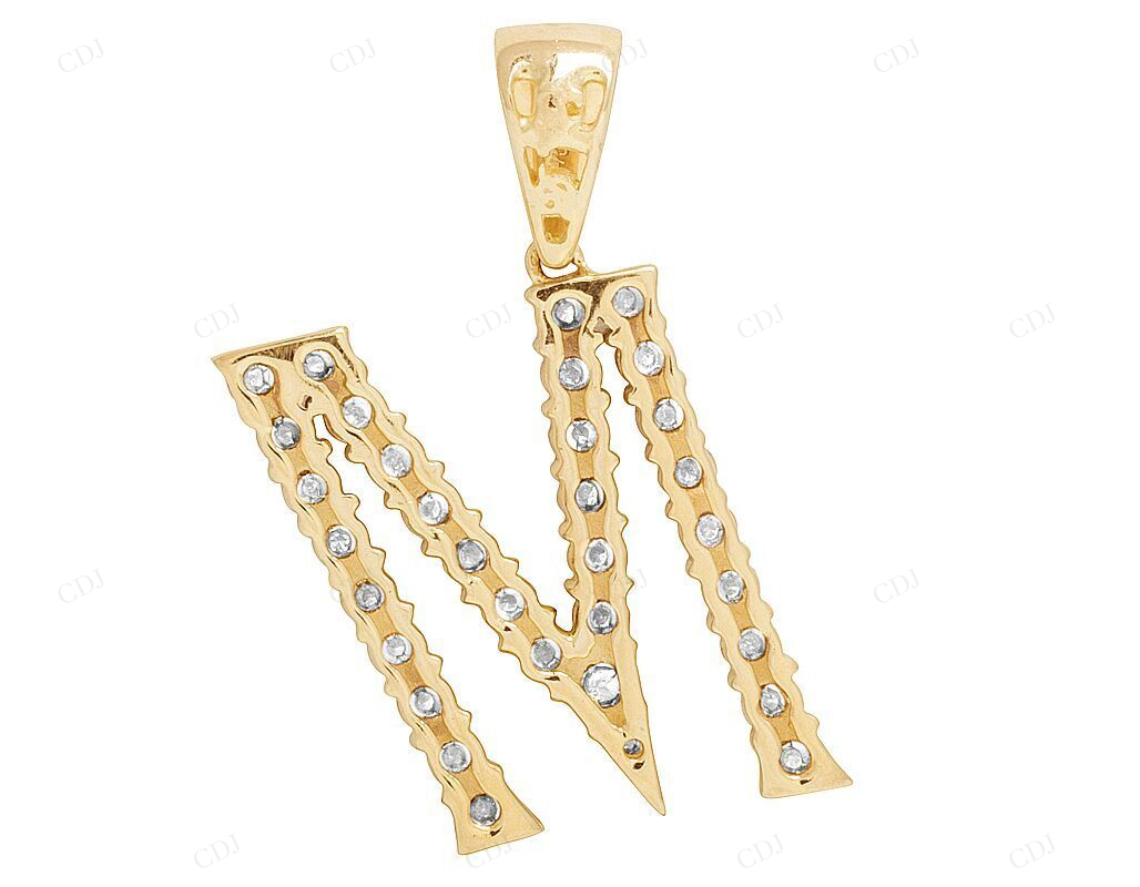 10K Gold Custom Natural Diamond M Letter Pendant CustomDiamJewel