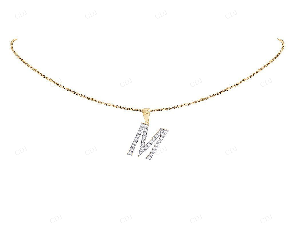 10K Gold Custom Natural Diamond M Letter Pendant CustomDiamJewel