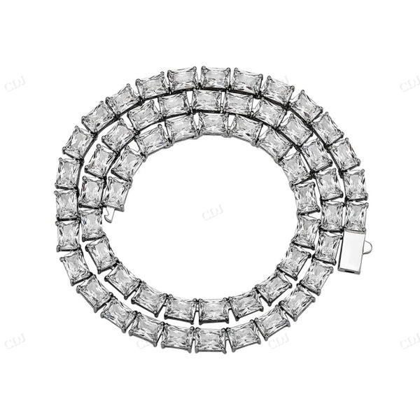 6MM Baguette Diamond Silver Tennis Chain hip hop jewelry CustomDiamJewel