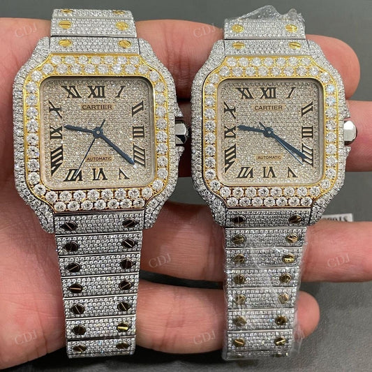 Fully Iced Out Cartier Moissanite Diamond Hip Hop Custom Watches customdiamjewel