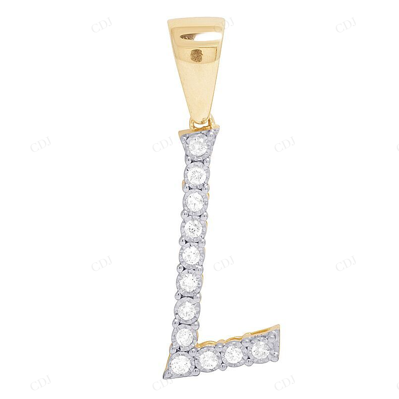 0.25 CTW 10K Gold Natural Diamond L Letter Pendant CustomDiamJewel