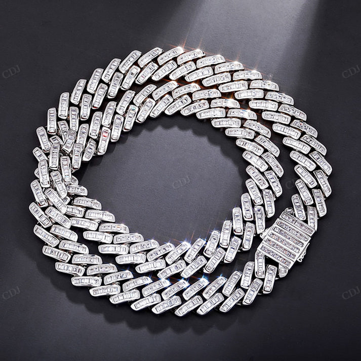 12MM Baguette Diamond Yellow Gold Cuban Chain hip hop jewelry CustomDiamJewel