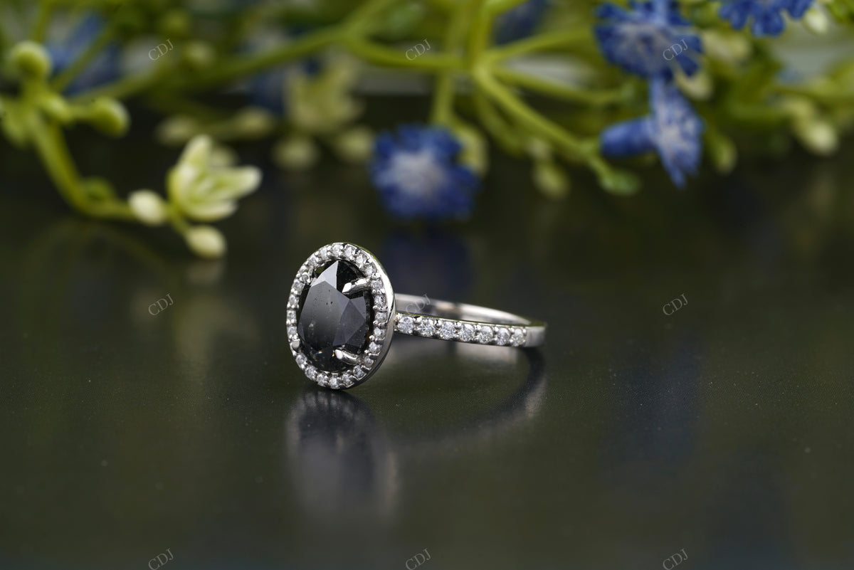 Black Oval Cut Pavé Halo Ring customdiamjewel