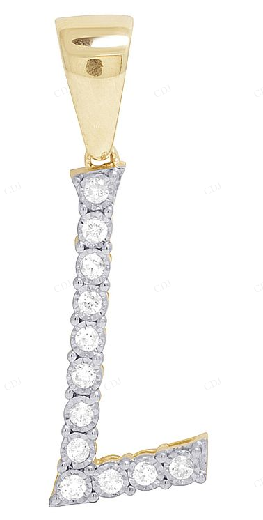 0.25 CTW 10K Gold Natural Diamond L Letter Pendant CustomDiamJewel