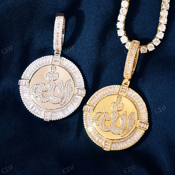 Moissanite Round Baguette Allah Pendant hip hop jewelry CustomDiamJewel