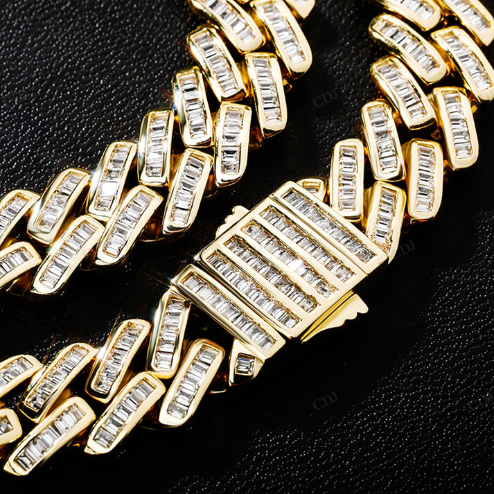 12MM Baguette Diamond Yellow Gold Cuban Chain hip hop jewelry CustomDiamJewel