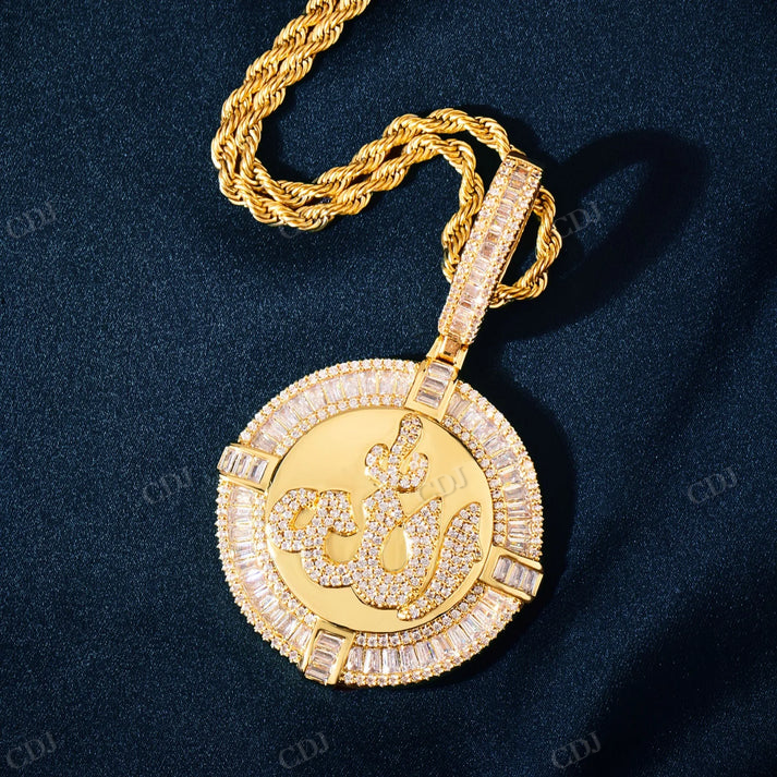 Moissanite Round Baguette Allah Pendant hip hop jewelry CustomDiamJewel