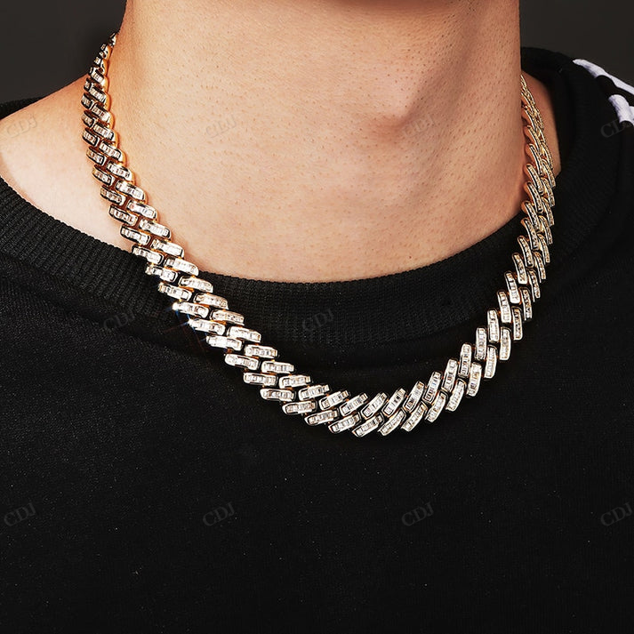12MM Baguette Diamond Yellow Gold Cuban Chain hip hop jewelry CustomDiamJewel