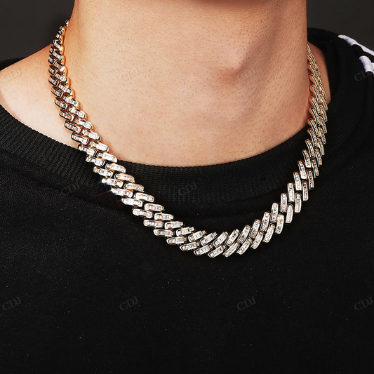 12MM Baguette Diamond Yellow Gold Cuban Chain hip hop jewelry CustomDiamJewel