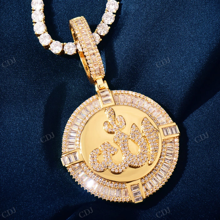Moissanite Round Baguette Allah Pendant hip hop jewelry CustomDiamJewel