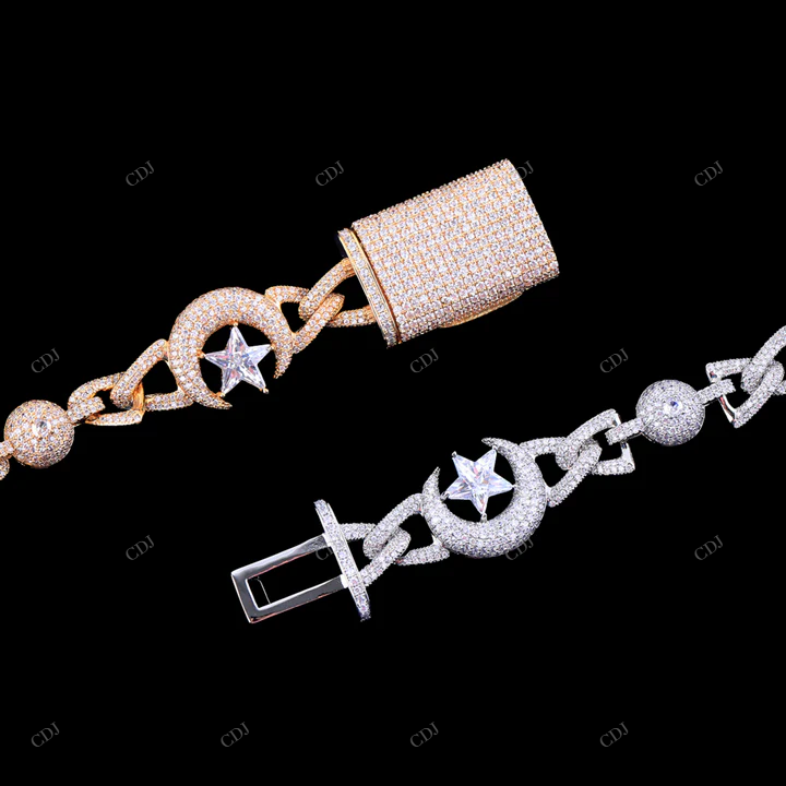 Moissanite Moon Star Link Chain Gift For Mens CustomDiamJewel