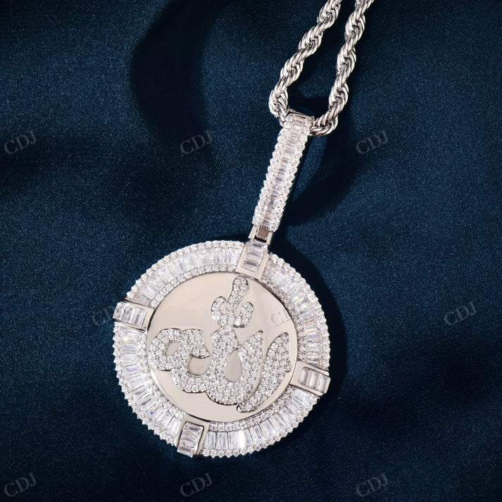 Moissanite Round Baguette Allah Pendant hip hop jewelry CustomDiamJewel