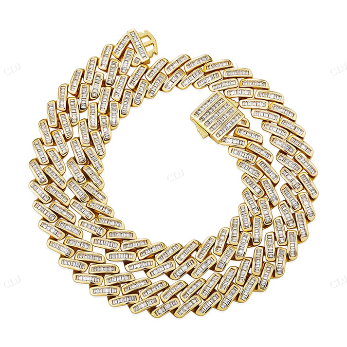 12MM Baguette Diamond Yellow Gold Cuban Chain hip hop jewelry CustomDiamJewel