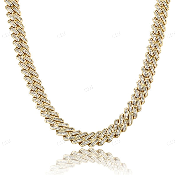 12MM Baguette Diamond Yellow Gold Cuban Chain hip hop jewelry CustomDiamJewel