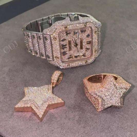 Fully Iced Out Hip Hop Cartier Arabic Digit Moissanite Diamond Watch hip hop jewelry CustomDiamJewel